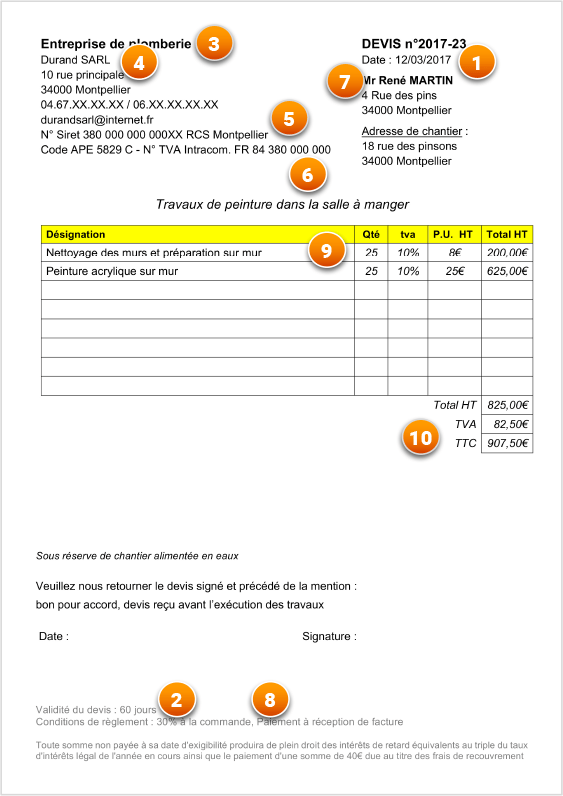 modele devis excel batiment